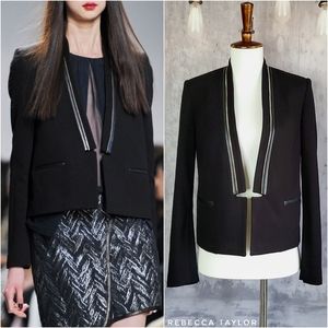 Rebecca Taylor Runway collection twill & (faux) leather tuxedo blazer, size 2